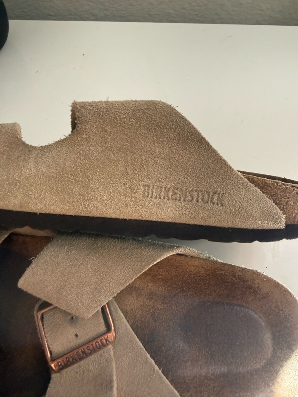 Birkenstock ArizonaSuede Double-Buckle Slide Sandals - Taupe - Picture 3 of 10